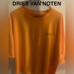 Dries Van Noten Orange Oversized Crewneck Tee with Small Chest Graphic Medium